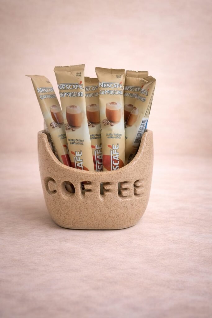 Handmade green sachets coffee container for kitchen coffee storage.