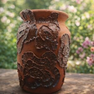 handmade earth bloom vase with deep blue glaze and organic finish.