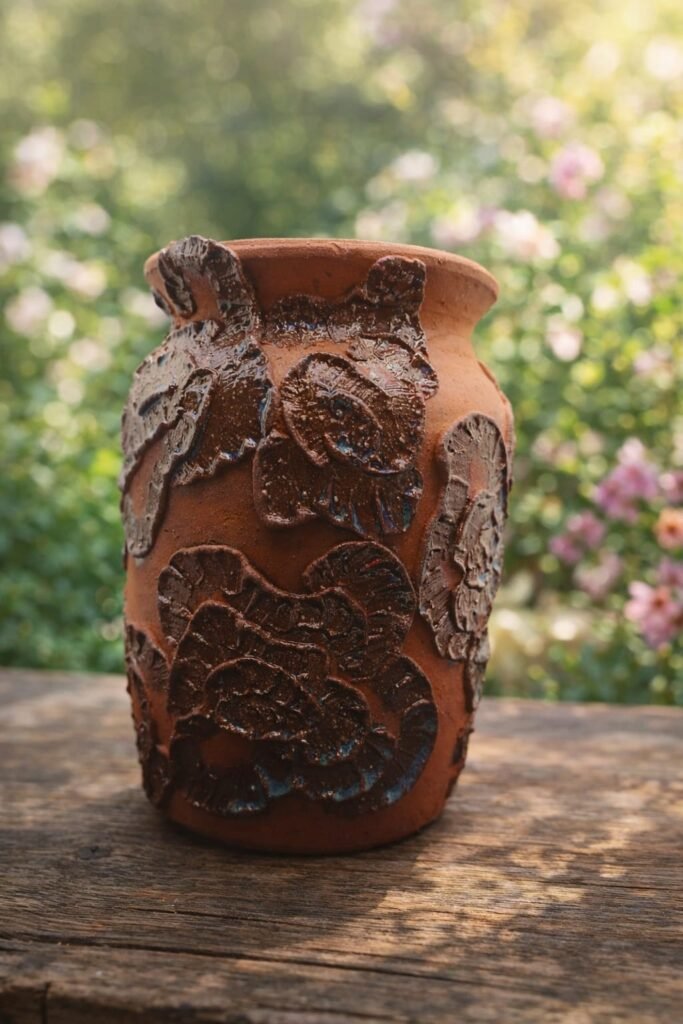 handmade earth bloom vase with deep blue glaze and organic finish.