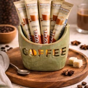 Ceramic coffee sachet holder handmade kitchen storage container.