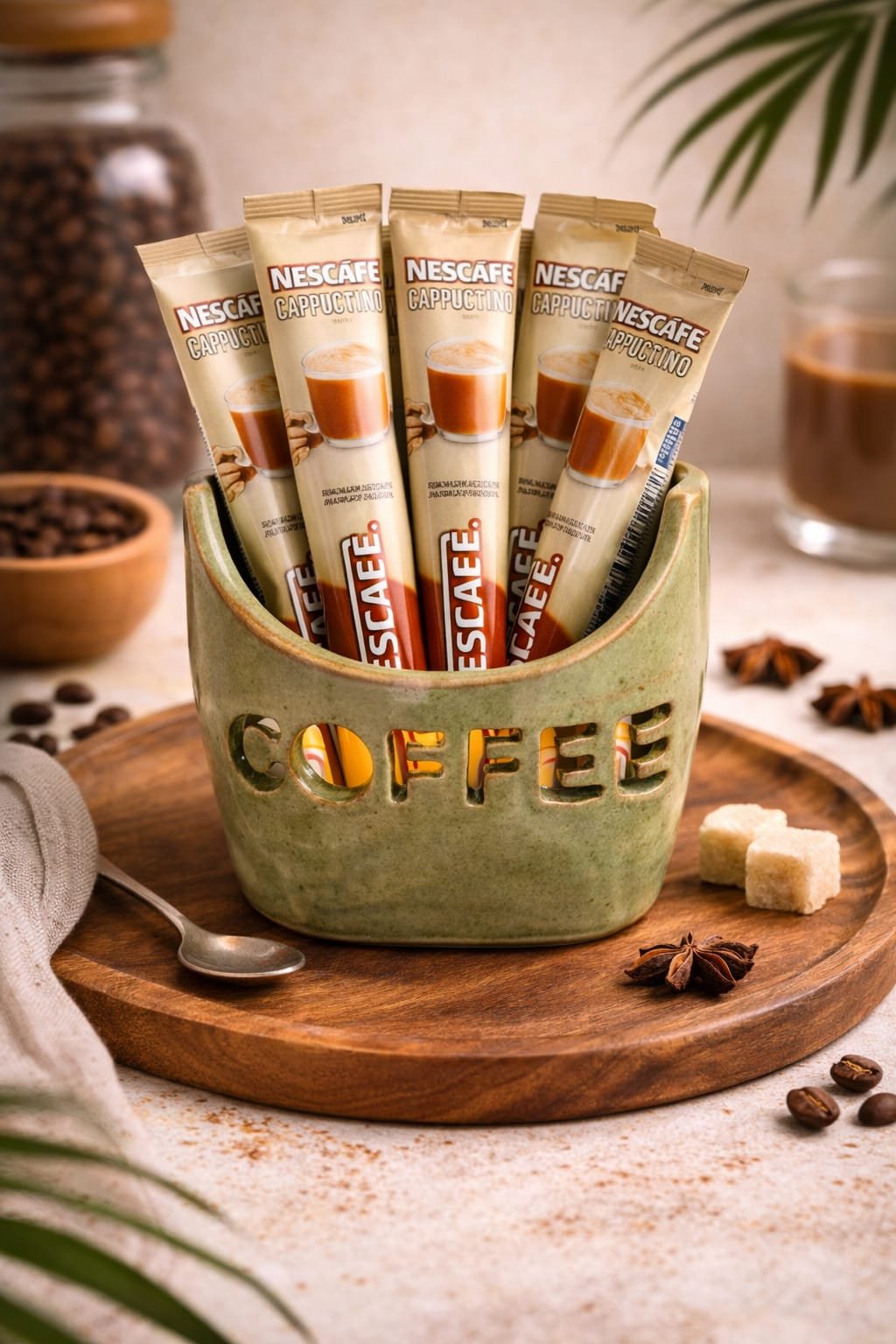 Ceramic coffee sachet holder handmade kitchen storage container.