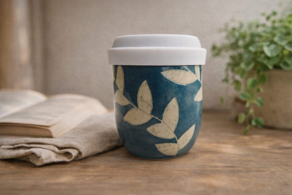 handmade ceramic travel mug with lid reusable coffee cup
