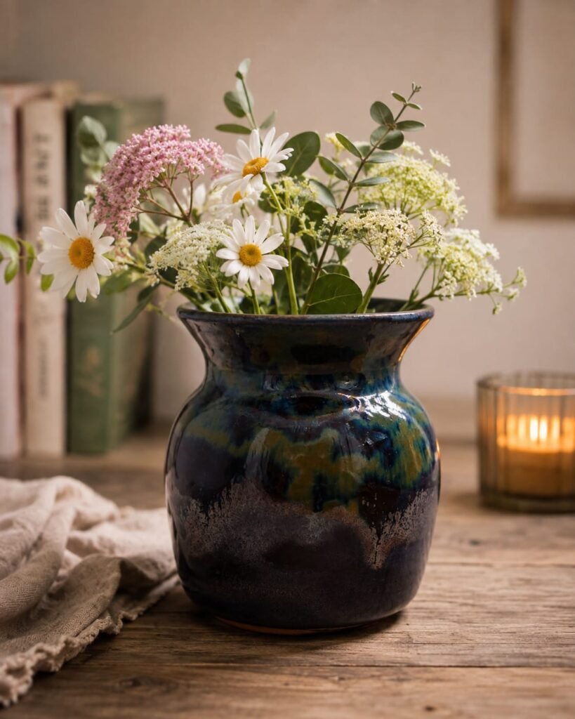 Meadow Bloom Vase handmade ceramic flower vase with blue green glaze