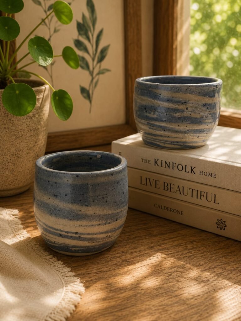 Galaxy Duo handmade ceramic mug set of two with blue galaxy glaze