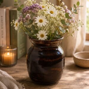Wildwood Bloom Vase handmade ceramic flower vase with dark brown glaze