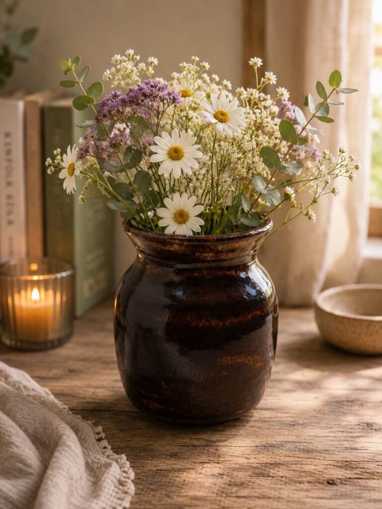 Wildwood Bloom Vase handmade ceramic flower vase with dark brown glaze
