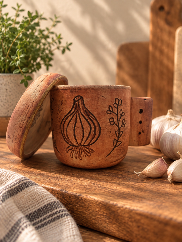Handmade ceramic garlic grater and storage jar by B’s Pottery Studio