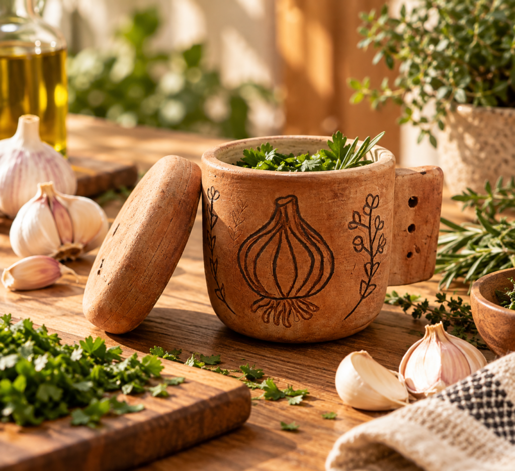 Handmade ceramic garlic grater dish for freshly grated garlic